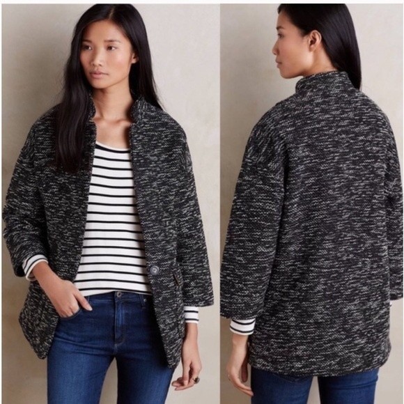 ANTHROPOLOGIE Elevenses Tweed Minka Coat Black S - Picture 1 of 14